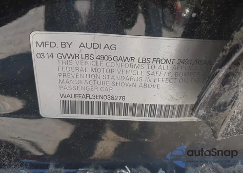 2014 Audi A4 2.0T Premium from USA, damaged, VIN WAUFFAFL3EN038278